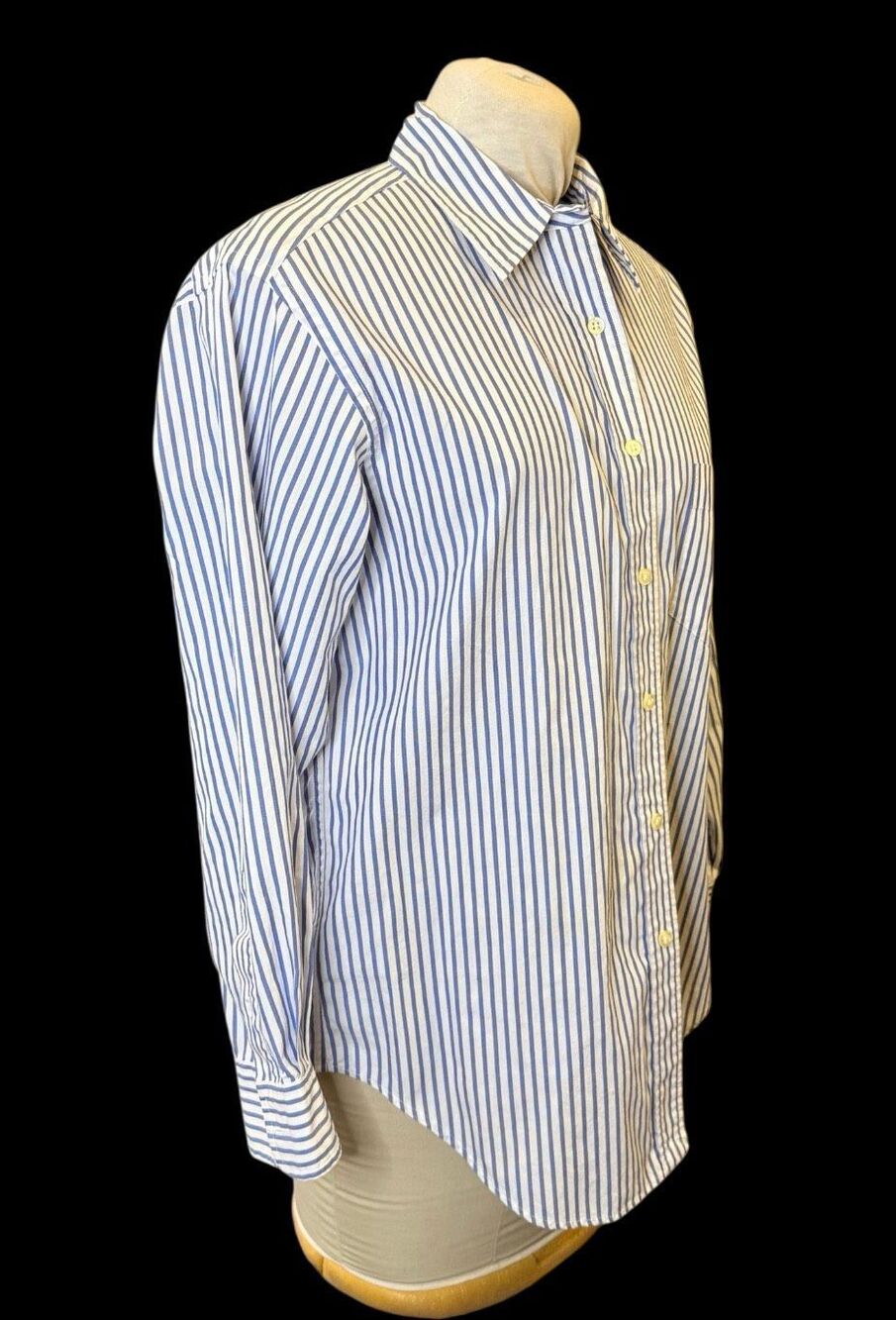 Lauren Ralph Lauren Vertical Stripe Button Front Blouse Large Vintage Crest - Picture 7 of 11
